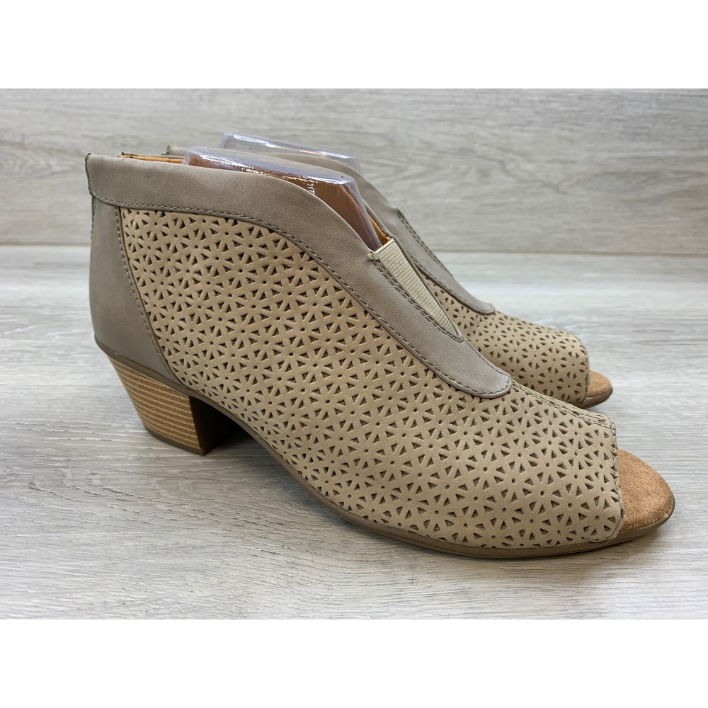 Earth Origins Carden Granite Perforated Peep Toe Back Zip Sandals 9.5 M